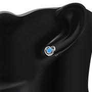 Synthetic Azure Blue Opal Celtic Love Heart Sterling Silver Stud Earrings - e366